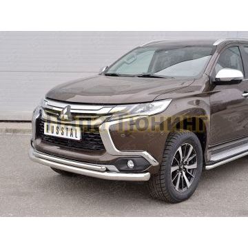 Защита передняя двойная d76-d42 РусСталь для Mitsubishi Pajero Sport 2016-2021