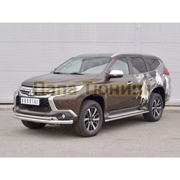 Защита передняя двойная d76-d42 РусСталь для Mitsubishi Pajero Sport 2016-2021