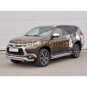 Защита передняя двойная с волной 63-75х42 мм РусСталь для Mitsubishi Pajero Sport 2016-2021