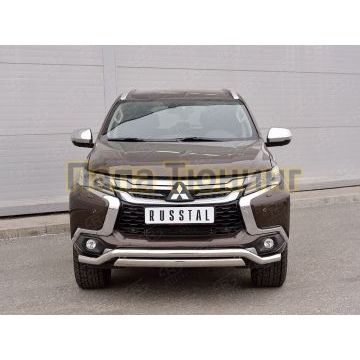 Защита передняя двойная с волной 63-75х42 мм РусСталь для Mitsubishi Pajero Sport 2016-2021