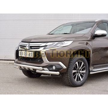 Защита передняя двойная клыки d57-d57 РусСталь для Mitsubishi Pajero Sport 2016-2021