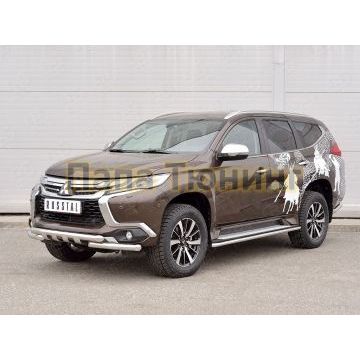 Защита передняя двойная клыки d57-d57 РусСталь для Mitsubishi Pajero Sport 2016-2021