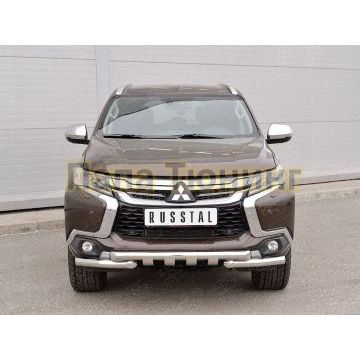 Защита передняя двойная клыки d57-d57 РусСталь для Mitsubishi Pajero Sport 2016-2021