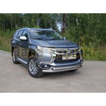Защита передняя двойная 76-75 мм ТСС для Mitsubishi Pajero Sport 2016-2021