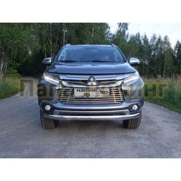 Защита передняя овальная 75х42 мм ТСС для Mitsubishi Pajero Sport 2016-2021
