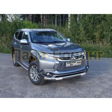 Защита передняя овальная с ДХО 75х42 мм ТСС для Mitsubishi Pajero Sport 2016-2021