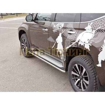 Защита штатных порогов d42 РусСталь для Mitsubishi Pajero Sport 2016-2021
