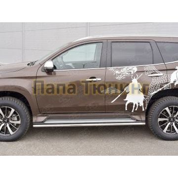 Защита штатных порогов d42 РусСталь для Mitsubishi Pajero Sport 2016-2021