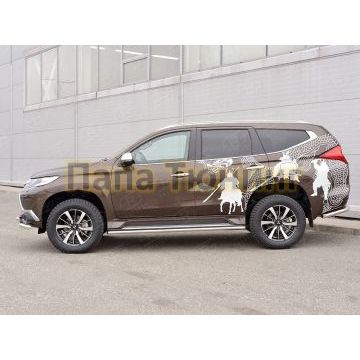 Защита штатных порогов d42 РусСталь для Mitsubishi Pajero Sport 2016-2021