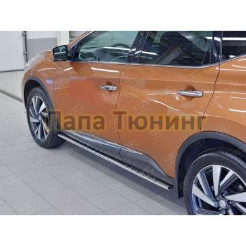 Пороги труба овальная с проступью 75х42 мм РусСталь для Nissan Murano 2016-