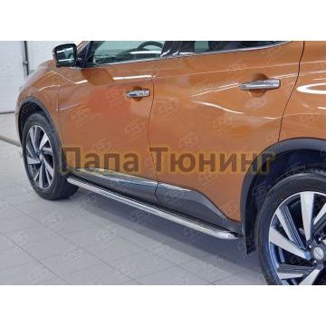 Пороги с площадкой нержавеющий лист 42 мм РусСталь для Nissan Murano 2016-