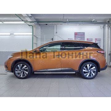 Пороги с площадкой нержавеющий лист 42 мм РусСталь для Nissan Murano 2016-
