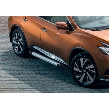 Пороги алюминиевые Rival Silver New для Nissan Murano 2016-