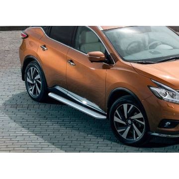 Пороги с площадкой нержавеющий лист 57 мм Rival для Nissan Murano 2016-