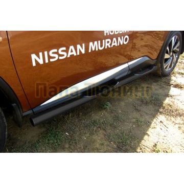 Пороги чёрная сталь труба с накладками 76 мм Slitkoff для Nissan Murano 2016- Пороги чёрная сталь труба с накладками 76 мм Slitkoff для Nissan Murano 2016-