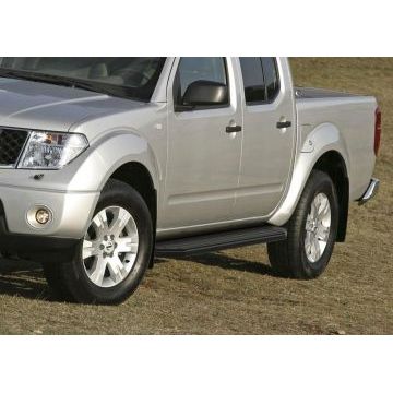 Пороги алюминиевые Rival Black-Premium для Nissan Navara 2005-2015