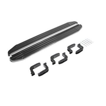 Пороги алюминиевые Rival Black-Premium для Nissan Navara 2005-2015