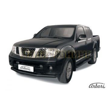 Защита переднего бампера чёрная сталь 76 мм Slitkoff для Nissan Navara 2005-2010