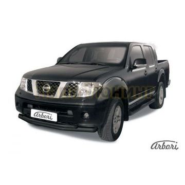 Защита передняя чёрная сталь двойная 76-57 мм Slitkoff для Nissan Navara 2005-2010