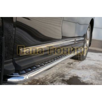 Пороги с площадкой алюминиевый лист d42 РусСталь для Nissan Pathfinder 2014-