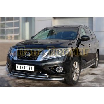 Пороги с площадкой алюминиевый лист d42 РусСталь для Nissan Pathfinder 2014-