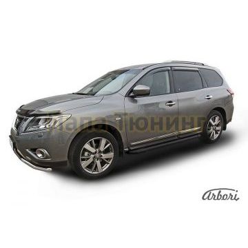 Пороги алюминиевые Arbori Optima Black чёрные для Nissan Pathfinder 2014-