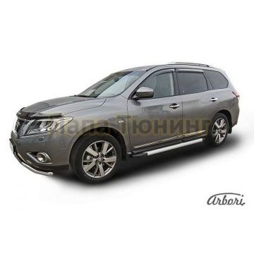 Пороги алюминиевые Arbori Optima Silver серебристые для Nissan Pathfinder 2014-