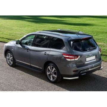 Пороги алюминиевые Rival Black-Premium для Nissan Pathfinder 2014-/Nissan Navara 2015-