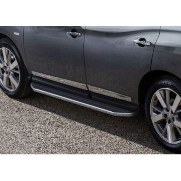 Пороги алюминиевые Rival Premium для Nissan Pathfinder 2014-/Nissan Navara 2015-