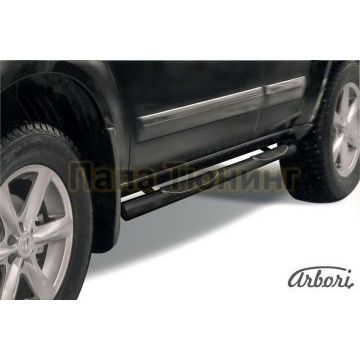 Пороги чёрная сталь труба с накладками 76 мм Slitkoff для Nissan Pathfinder 2004-2009 Пороги чёрная сталь труба с накладками 76 мм Slitkoff для Nissan Pathfinder 2004-2009