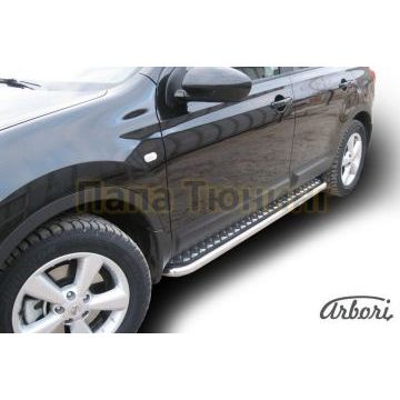 Пороги с площадкой алюминиевый лист 57 мм Slitkoff для Nissan Qashqai +2 2007-2010 Пороги с площадкой алюминиевый лист 57 мм Slitkoff для Nissan Qashqai +2 2007-2010