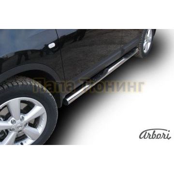 Пороги труба с накладками 76 мм Slitkoff для Nissan Qashqai +2 2007-2010 Пороги труба с накладками 76 мм Slitkoff для Nissan Qashqai +2 2007-2010