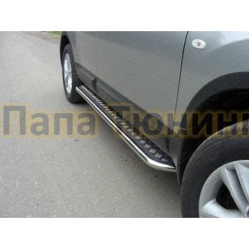Пороги с площадкой алюминиевый лист 42 мм ТСС для Nissan Qashqai +2 2010-2014 Пороги с площадкой алюминиевый лист 42 мм ТСС для Nissan Qashqai +2 2010-2014