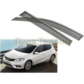 Дефлекторы окон с хромированным молдингом (HB) OEM Tuning для Nissan Tiida 2015-2018