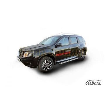 Пороги алюминиевые Arbori Luxe Black черные для Nissan Terrano 2014-