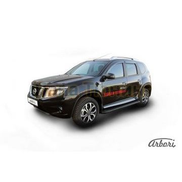 Пороги алюминиевые Arbori Optima Black чёрные для Nissan Terrano 2014-