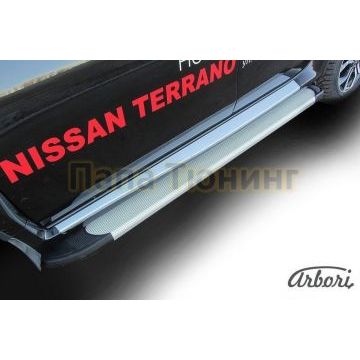 Пороги алюминиевые Arbori Optima Silver серебристые для Nissan Terrano 2014-