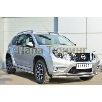 Защита передняя двойная с декором d57-d42 РусСталь для Nissan Terrano 2014-