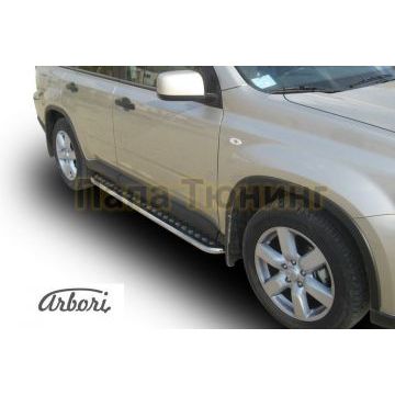 Пороги с площадкой алюминиевый лист 42 мм Slitkoff для Nissan X-Trail T31 2007-2011 Пороги с площадкой алюминиевый лист 42 мм Slitkoff для Nissan X-Trail T31 2007-2011