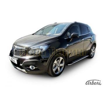 Пороги алюминиевые Arbori Luxe Black черные для Opel Mokka 2012-