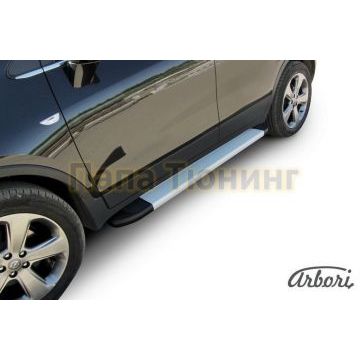 Пороги алюминиевые Arbori Optima Silver серебристые для Opel Mokka 2012-