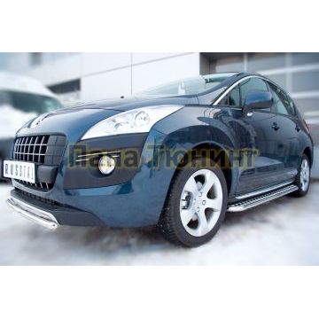 Пороги с площадкой алюминиевый лист d42 РусСталь для Peugeot 3008 2009-2014