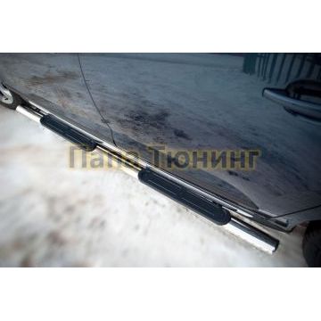Пороги труба овальная с накладками 75х42 мм РусСталь для Peugeot 3008 2009-2014