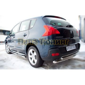 Защита заднего бампера двойная d57-d42 РусСталь для Peugeot 3008 2009-2014