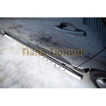 Пороги труба овальная с проступью 75х42 мм РусСталь для Peugeot 3008 2009-2014