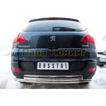 Защита заднего бампера двойная d57-d42 РусСталь для Peugeot 3008 2009-2014