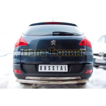 Защита заднего бампера овальная 75х42 мм РусСталь для Peugeot 3008 2009-2014