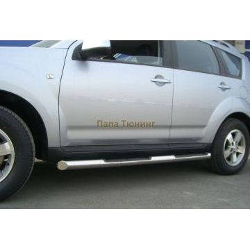 Пороги труба d76 с накладками вариант 1 РусСталь для Peugeot 4007 2007-2013