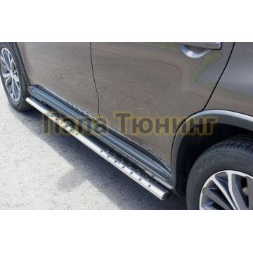 Пороги труба овальная с проступью 75х42 мм РусСталь для Peugeot 4008 2013-2017