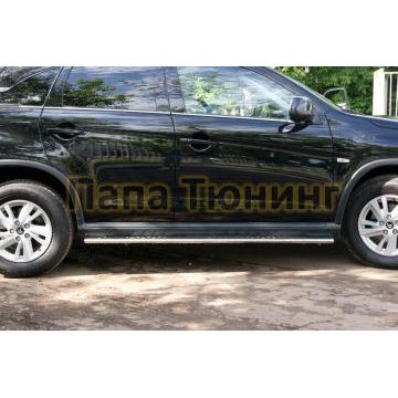 Пороги труба овальная с проступью 75х42 мм РусСталь для Peugeot 4008 2013-2017